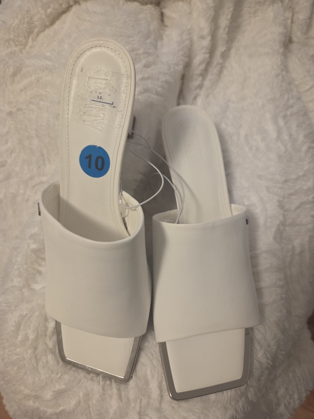 DKNY White Square-Toe Slide Mules